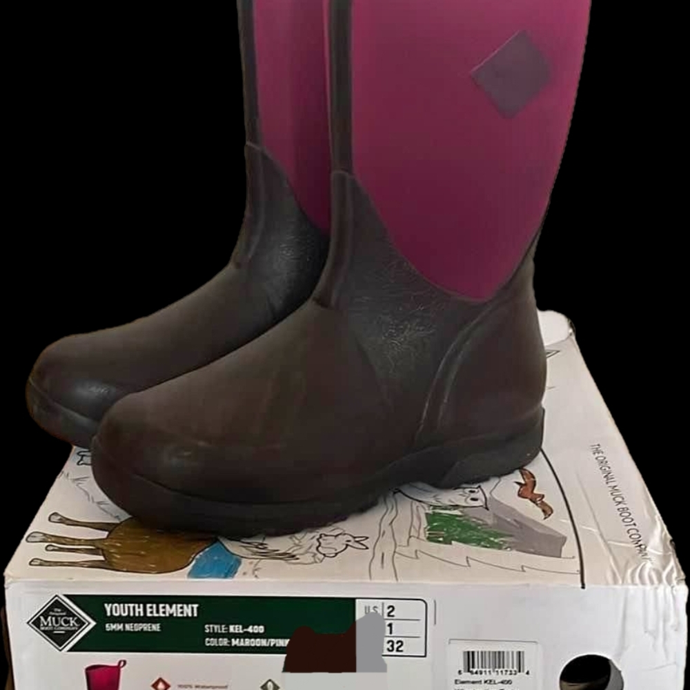 Kids Maroon and Dark Brown Muck Boots